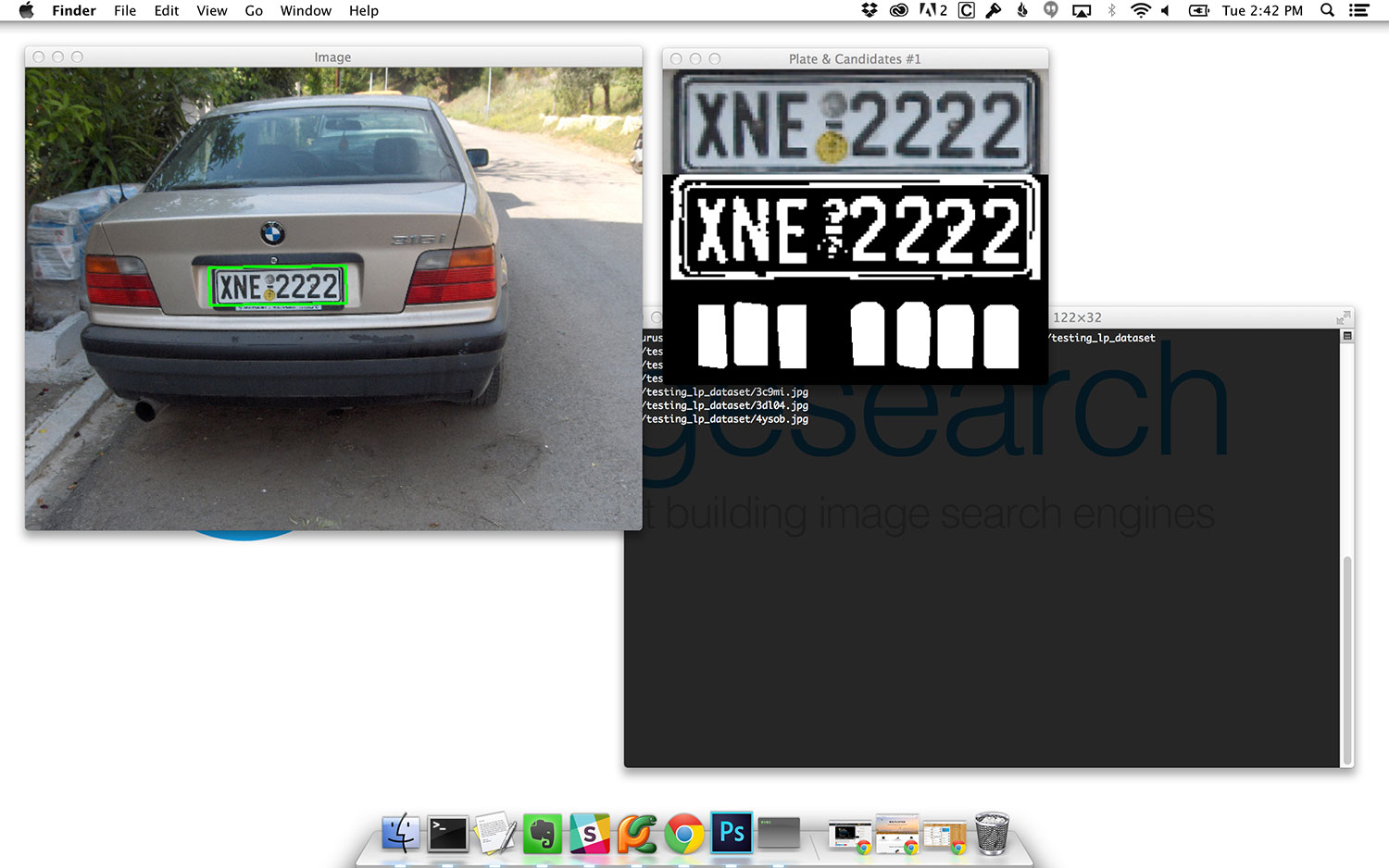 Figure 12: Our ANPR pipeline once again able to locate the license plate region in the image and segment the foreground characters from the background license plate.